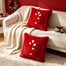 COOKCOK 1pc Christmas Decorative Pillow Case 18X18 Inch, Plush Christmas Candy Ribbon Decorative Pillow Case, Soft And Comfortable Cushion Cover, Suitable For Christmas, Halloween, Autumn And Winter Sofa Bed Home Decor (Pillow Insert Not Included) - Red - View 6