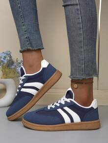 Women's Korean Style German Training Sneakers Spring/Summer Fashion Sports Casual Shoes - Navy Blue - View 3