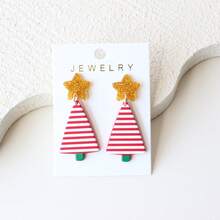 Christmas 1 Pair Red Christmas Tree & Star Acrylic Dangle Earrings For Women, Clay Texture, Cute & Elegant, Suitable For Daily Wear, Versatile, Party, Vacation, Gift-Giving, Holiday Gift - Y1424 - View 1