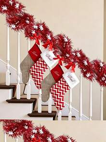 1pc Christmas Red Snowflake Sequin Tassel Decorative Garland With Metallic Foil, Bendable And Shapeable, Suitable For Stair Railings, Christmas Trees And More, Ideal For Thanksgiving, Christmas And Halloween Holiday Decorations - Multicolor - View 9
