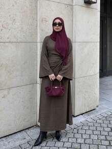 1pc Set (Excluding Headscarf) Elegant Drawstring Fashion Abaya Modest Long Dress, Skin-Friendly Comfortable For Party, Wedding, Ramadan - Brown - View 5