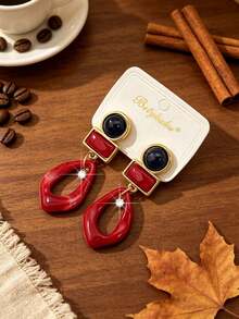 2pcs Bohemian Colorful Resin Round Water Drop Rhinestone Pendant Earrings, Casual Daily Outfit Accessory Gift - Water Drop - View 8
