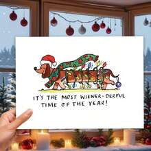 1pc Dachshund-Themed Christmas Greeting Card - Perfect Holiday & Birthday Gift For Dog Lovers, Unique Sausage Dog Design Christmas Card Gift - A - View 7