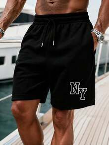 Shorts de verano para hombre, estampados simples, cintura elástica, para uso diario, trabajo, deporte, gimnasio y baloncesto - Café integral - Ver 2