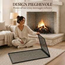 HOMCOM Parascintille Camino Pieghevole a 2 Pannelli, Parafuoco, Protezione Camino in Metallo Verniciato, Pronto all'Uso, 140x1x50 cm, Nero - A - Visualizzare 3