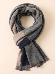 1pc Men's Gentleman Style 30*180cm Minimalist Warm Scarf, Suitable For Business, Outings, Daily Wear - Gentleman Gray Blue - View 3