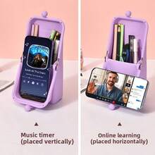 Hộp bút silicon đứng đa năng, có thể dùng làm giá đỡ điện thoại, hộp lưu trữ dung tích lớn cho học sinh, văn phòng phẩm, mỹ phẩm, tai nghe, trang sức - Nhiều màu - Xem 9