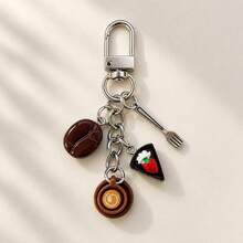 1pc/2pcs Unisex Resin Simulated Coffee Cup Strawberry Cake Coffee Bean Pendant Alloy Fork Accessory Keychain Autumn/Winter Beverage Bag Charm Cute Wallet Accessory - Multicolor - View 6