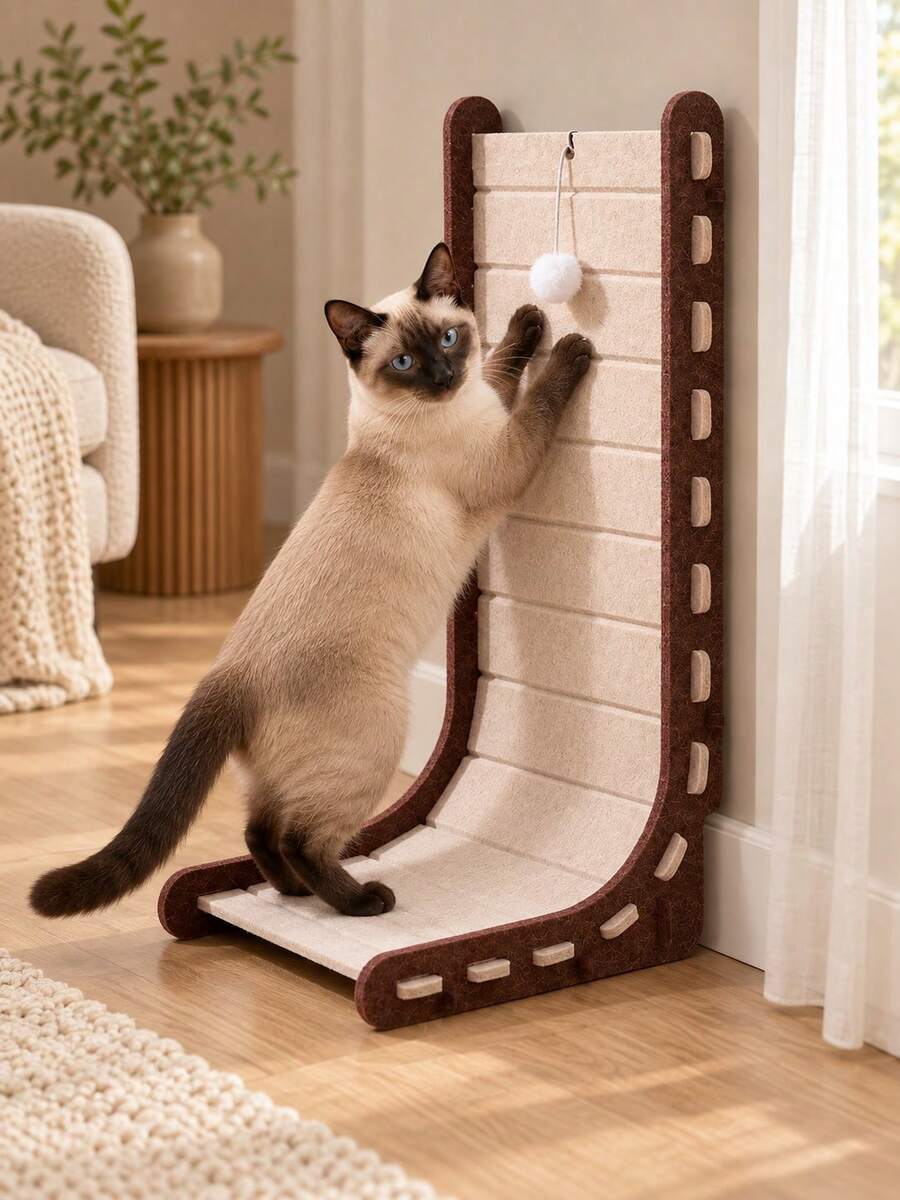 Alas Penggaruk Kucing Berbentuk L dari Felt Tahan Lama, Permukaan Penggaruk Vertikal dan Horizontal, Desain Pemasangan di Dinding Hemat Ruang, Pelindung Furnitur Kucing dan Anak Kucing Dalam Ruangan, Mudah Dipasang dan Dirakit, 23,6 Inci, 1 Buah - L - View 1