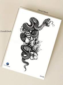 1pc Black Creative Personalized Snake & Floral Pattern DIY Party Gift Holiday Gift Music Festival Temporary Waterproof Tattoo Sticker For Arm, Waist, Abdomen, Back, Leg - Black - View 8