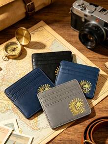 Multi-Slot Printed Card Wallet, Gold Sun And Coconut Tree Pattern Fashionable High-End Wallet, Multi-Card Slot Card Storage Bag, Lightweight Thin Bank Card And ID Card Storage Small Bag, Portable Compact Coin And Card Holder, Unisex Card Sleeve, Daily Travel Commute Personal Document Card Holder, Unique Teacher's Day Gift, Birthday Gift, Holiday Gift, Party, Wedding, Back To School, Middle East National Day Gift For Friends, Family, Lovers - Multicolor - View 6