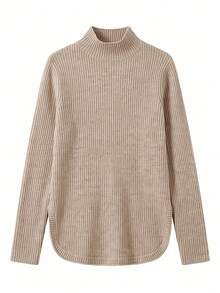 SEREN Fashion Sweater Rajut Bergaris Leher Tinggi Wanita, Atasan Rajut Lengan Panjang yang Nyaman, Cocok untuk Musim Gugur/Musim Dingin - Khaki Bunga - View 7