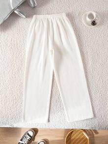 Boys' Casual Classic Versatile Pure Cotton White Long Pants Suitable For Vacation, Party, Performance, Daily, School And Other Occasions - White - View 4
