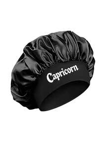 Men 12 Zodiac Signs Satin Hair Bonnet, Horoscope Letter Print Sleep Cap, Wide Elastic Band Silky Night Cap, Soft Satin Headwear For Hair Protection - Black - View 7