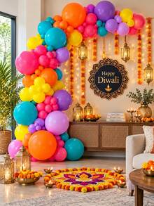 115pcs Balloon Arch Set, Multicolor Latex Balloons Decoration Kit, Suitable For Festival Party Decor, Happy Diwali Backdrop, Home Celebration Supplies, Holiday Event Decoration - Multicolor - View 4