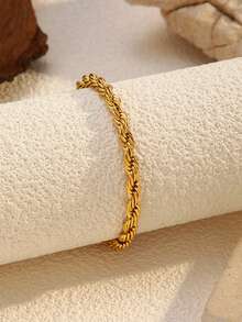 4pcs/1pc Gold Stackable Bracelet Set, Rhinestone Tennis And Twisted Rope Bracelets, Christmas Party & Daily Wear Jewelry - Gold - View 2