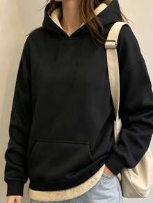1pc Women's Autumn/Winter Lightweight Thermal Lined Hooded Sports Sweatshirt For Fitness, Workout, Running And Cycling - Black - View 2