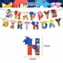 Blue Speed Hedgehog Cartoon Cake Topper Set, Happy Birthday Cake Centerpiece And Cupcake Picks, Game Character Print Dessert Decor Supplies For Birthday Party, Dessert Table Cake Decorations - View 12