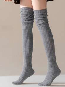 1 Pair Women's Vertical Striped Over-The-Knee Socks, High Elasticity Non-Constricting, Suitable For Daily Wear And Matching With Boots - Multicolor - View 4