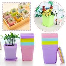 A Set Of 10pcs-Multi-Color Small Square Planter Pots With Trays, Plastic Succulent Planters, Gardening Home Decor, Flower/Vegetable Seed Planting, Balcony Garden, Flower Seedling - Colorful Flower Pot - View 1