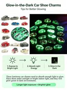12/20pcs Fluorescent Glowing Cool Car Shoe Charms Set, PVC Shoe Decoration Accessories, Birthday Christmas Halloween Party Favors Creative Gift - Multicolor - View 4