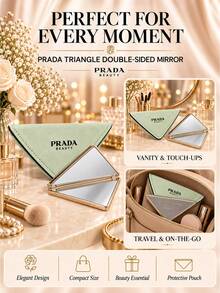 Prada 三角形雙面鏡,9cm×5cm,單件,可折疊成像清晰,日常、出門補妝使用 - 綠色 - 查看 10