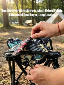 1PC Portable Folding Camping Stool, Floral Print Oxford Fabric Lightweight Compact Folding Chair, Suitable For Outdoor Fishing, Hiking, Picnic - Multicolor - View 7