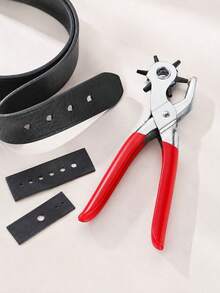 1pc Multi-Function Belt Punch Tool, Leather Punch Tool, Universal Hand Drill Tool, Rotary Belt Puncher, Suitable For Belts, Watch Straps, Dog Collars, Saddles, Shoes, Fabrics, DIY Home Or Craft Projects (Silver/Red), Christmas Gift, Leather Craft, Puncher (Random Color And Style) - A - View 2