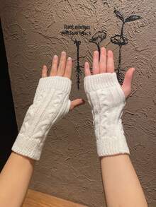 1 Pair Women's Autumn/Winter Warm Knitted Fingerless Writing Gloves, Suitable For Students - A - View 3