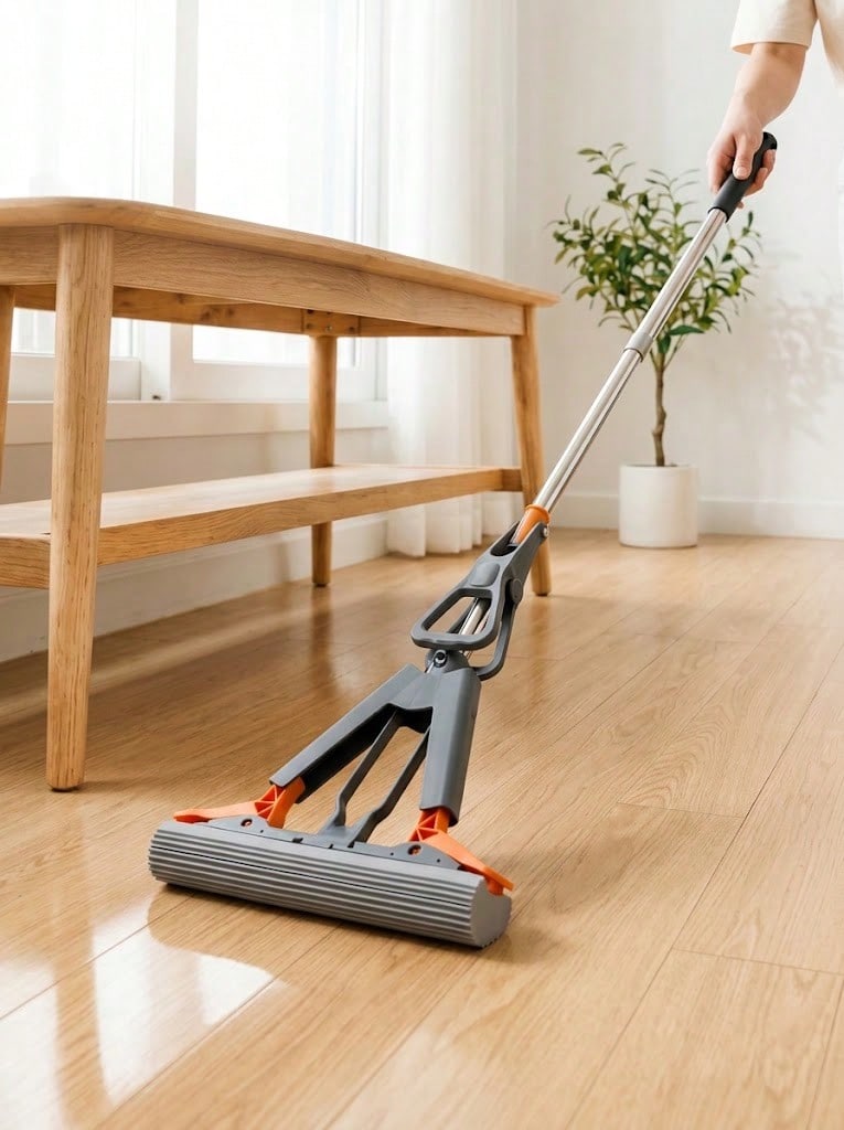4-Level Automatic Wringing Sponge Mop, High Absorbency PVA Squeegee Mop, Large Mop Head, Thickened Durable Stainless Steel Handle, Suitable For Bathroom, Living Room, Home Floor Cleaning