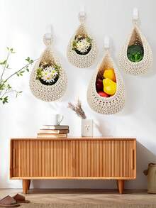 1/3/6piece Set Wall Mounted Woven Basket, Bohemian Style, Droplet Shaped, Suitable For Vegetable, Fruit, Kitchen Storage Basket, As Well As Holiday Decoration, Kitchen Storage Bag, Hanging Storage Basket, Storage Bag, Kitchen Decoration Storage Bag - Multicolor - View 9