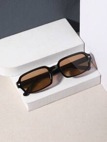 RENNES 1 Pc Men Basic Casual Rectangular Fashion Glasses, Lightweight Solid Color PC Frame Black Lens For Guys Streetwear Daily Wear Outing With Glasses Box - Multicolor - View 13