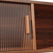 High-Quality Sideboard With Rattan Look And Glass Sliding, 174.5 High Kitchen Cabinet With Storage Space, Natural Wood/Walnut Look - Walnut + MDF+Metal - View 6