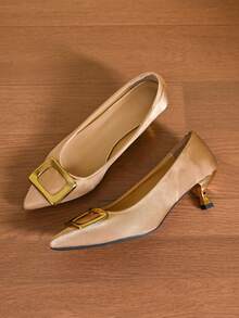 Women's Pointed Toe Low Vamp Leopard Print Fashion PU Leather Kitten Heel Pumps Holiday - Apricot - View 3