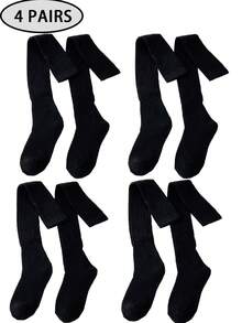 1/2/4 Pairs Women's Over-The-Knee Socks, Thickened Warm Double-Needle Solid Color Minimalist Thigh High Socks For Autumn/Winter, Can Be Paired With Boots, Daily Wear - Multicolor - View 24