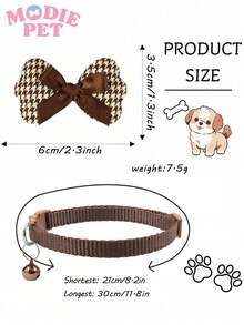 3pcs Adjustable Coffee Color Bowknot Pet Bell Collar With Leash Buckle, Cute Collar For Small Cats And Dogs - Multicolor - View 6