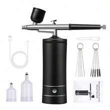 Aerógrafo portátil con compresor, pistola de rociado de acción única para belleza facial, arte de uñas, manualidades y pintura de pasteles RBQE - Bomba redonda negra de 2 velocidades para cintura - Ver 2