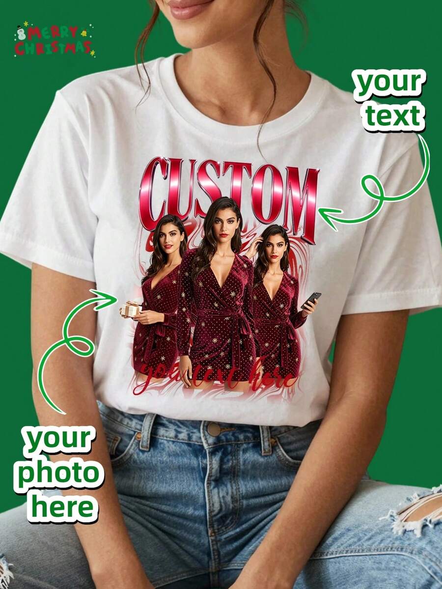 Customized Pet T-Shirt, Customized Bootleg Rap Dog, Add Your Own Text And Images (Family Photos/Selfies/Pet Photos/Friend Photos/Party Photos) - White - View 1