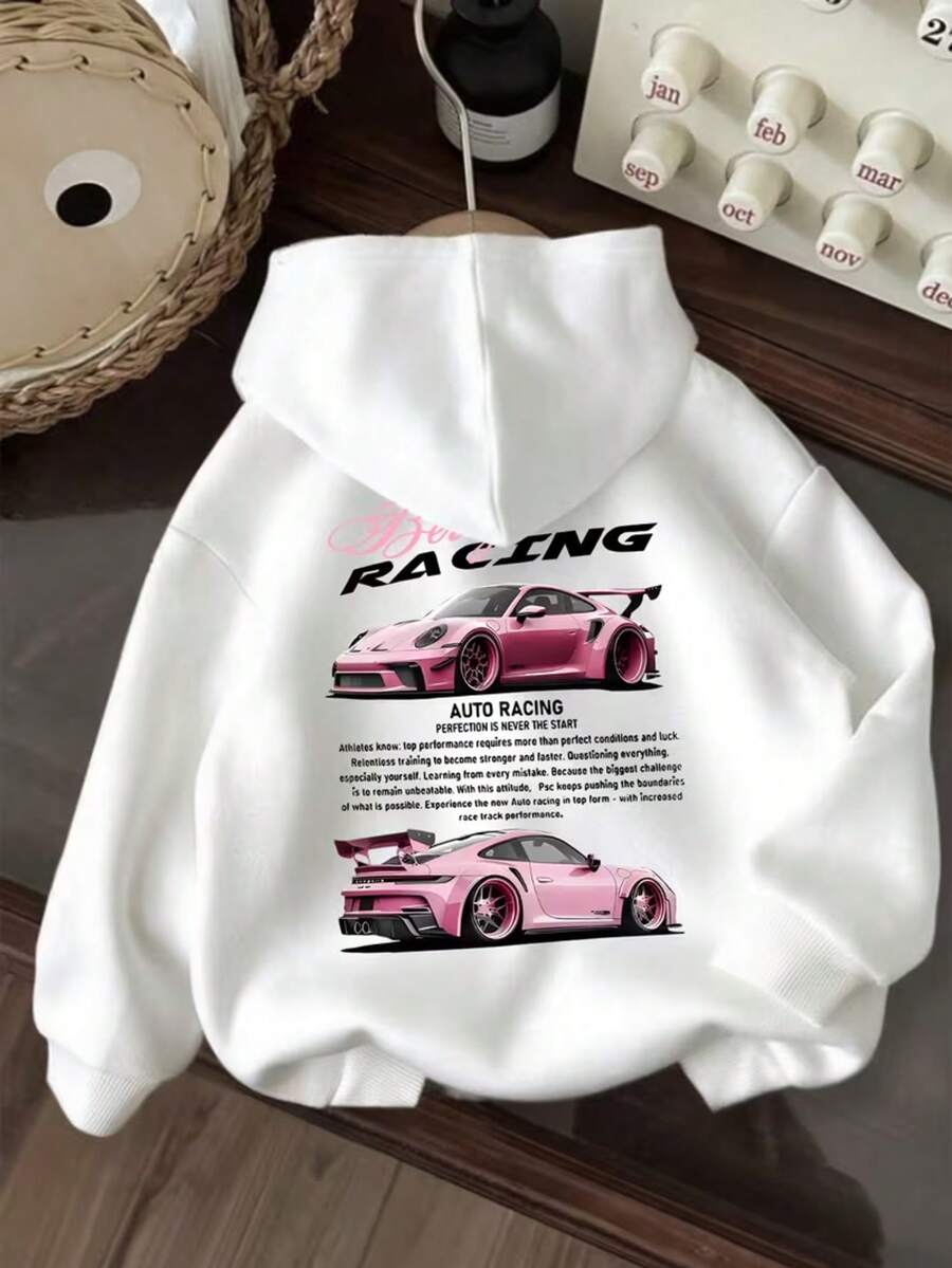 Krometka Men's Racing Car Graphic Hoodie Streetwear Car Culture Loose Casual Pullover - White - View 1