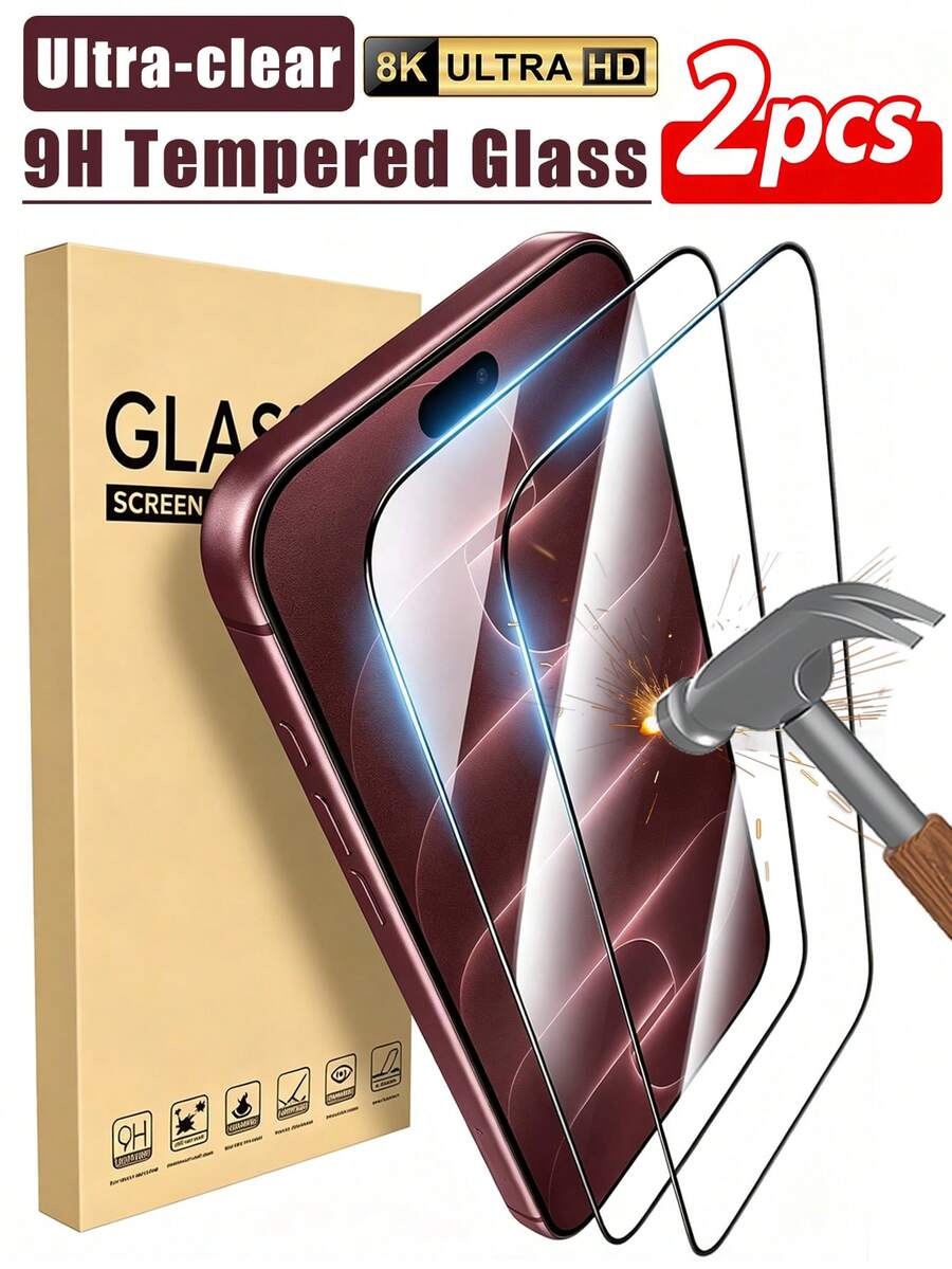 2Pcs Ultra-HD Screen Protectors: Scratch-Resistant, Oleophobic Anti-Fingerprint, And Case-Friendly. High-Definition Tempered Glass Compatible With Iphone 18 Pro/18 Pro Max/17/17 Pro Max/16 Pro Max/16/15 Pro Max/15/14 Pro Max/14/13/12-Essential Daily Screen Protection. - Clear - View 1