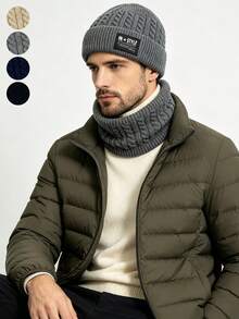 2pcs/Set Autumn/Winter Unisex Knitted Hat & Scarf Set, Solid Color Cable Knit Woolen Beanie & Neck Warmer, Warm Outdoor Set - A - View 2