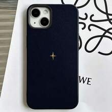 1件海軍藍金色星星彩繪2D圖案啞光荔枝紋全包覆TPU防震時尚手機殼，適用於 11 12 13 14 15 16 17 18 Pro Max/Plus 7/8/XR，男女通用 - 彩色 - 查看 5