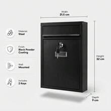 Letter Box 215 X H320 X D90mm Large Post Box Wall Mounted Steel Mail Box Parcel Delivery Box Lockable Letter Weatherproof Post Box With 2 Keys Stylish Letterbox For Keep Your Mail (Black) - A - View 9