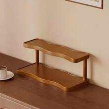 2‑Tier Wooden Cup Holder Organizer, Wavy Edge Desktop Storage Rack For Mugs, Glasses, Coffee Cups, Multifunctional Countertop Display Shelf For Kitchen & Home Decor - View 4