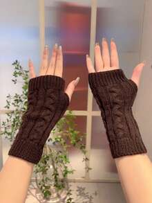 1 Pair Women's Autumn/Winter Warm Knitted Fingerless Writing Gloves, Suitable For Students - A - View 5