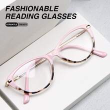 1pc Cat Eye Leopard Print Vintage Reading Glasses, Fashion Retro Design, Metal Spring Temple For Premium Quality, Pink Leopard Colorway, Stylish Daily Wear - Black - View 2