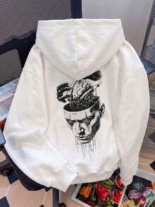 Women's Printed Hooded Long Sleeve Pullover, With Pockets, Suitable For Streetwear And Urban Style, For Autumn/Winter - White - View 5