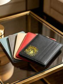 Multi-Slot Printed Card Wallet, Gold Sun And Coconut Tree Pattern Fashionable High-End Wallet, Multi-Card Slot Card Storage Bag, Lightweight Thin Bank Card And ID Card Storage Small Bag, Portable Compact Coin And Card Holder, Unisex Card Sleeve, Daily Travel Commute Personal Document Card Holder, Unique Teacher's Day Gift, Birthday Gift, Holiday Gift, Party, Wedding, Back To School, Middle East National Day Gift For Friends, Family, Lovers - Multicolor - View 9
