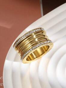 rakol 1pc Fashionable Stainless Steel Roman Time Decorated Closed Ring, Suitable For Women Daily Wear - Yellow Gold - View 8