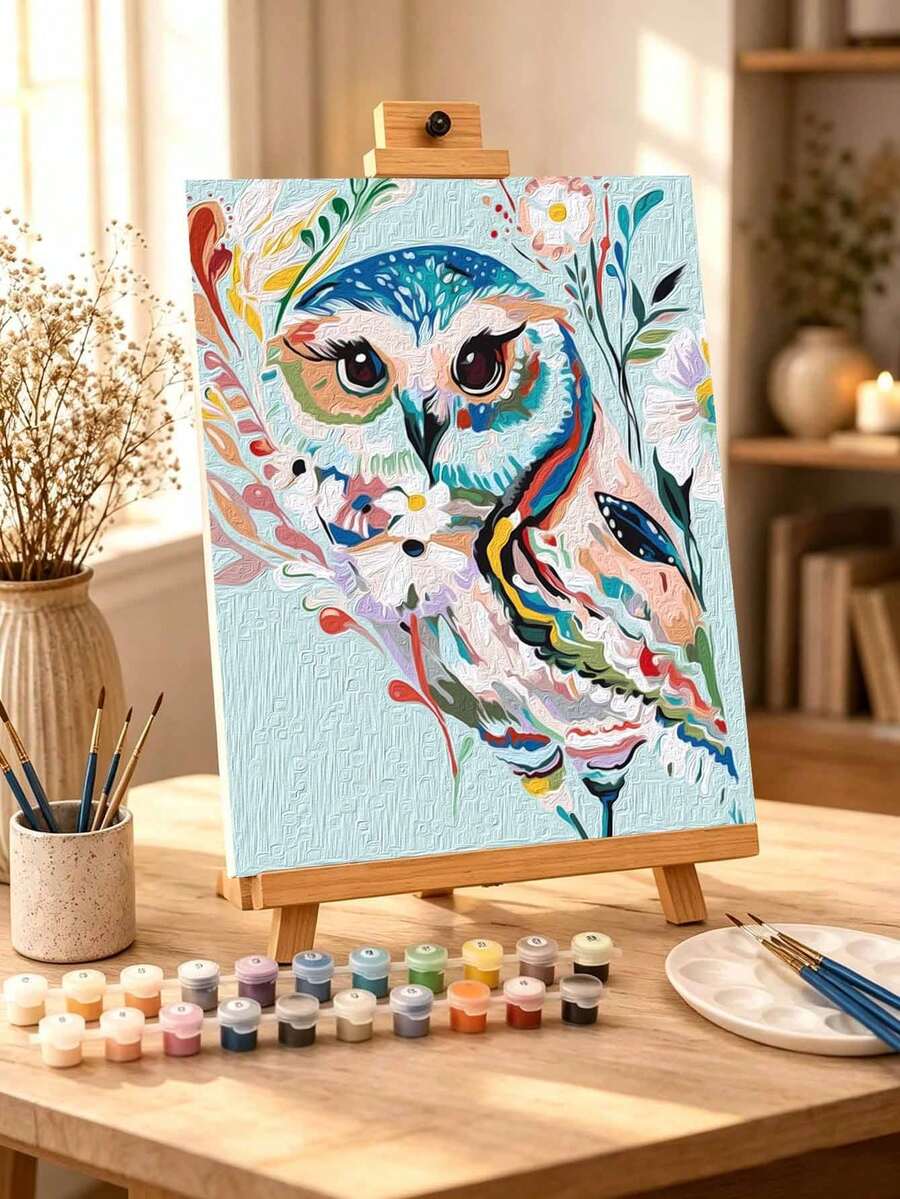 DIY Colorful Owl Among Floral Bloom (Frameless Or Framed 8x12 / 16x20 Inches) Paint By Numbers Kit(Acrylic) Arts & Crafts For Adult Beginners, Home Wall Decor, And Holiday Gifts For Nature Lovers And Bird Fans - Sets - View 1